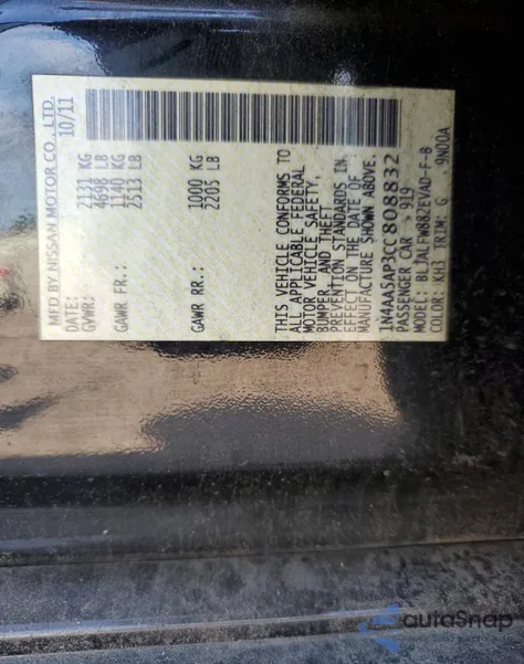 2012 Nissan Maxima S from USA, damaged, VIN 1N4AA5AP3CC808832